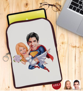 BK Gift Kişiye Özel Sevgililer Karikatürlü Taşınabilir Koruyucu Tablet Kılıfı & Organizer Çanta - Bordo-92