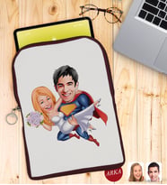 BK Gift Kişiye Özel Sevgililer Karikatürlü Taşınabilir Koruyucu Tablet Kılıfı & Organizer Çanta - Bordo-92