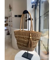 Kadın Hasır Çanta, Kadın Rattan omuz Çantası, Hazeranlı El ve Omuz Çantası, Plaj çantası (Camel Rengi)