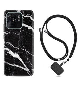 Xiaomi Poco X3 Pro M4 Pro X4 Pro C40 10C Kılıf Boyun Askılı Silikon Siyah Şerit Mermer 1318