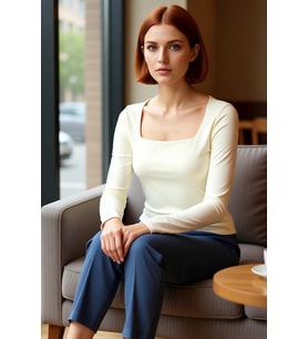 Kadın Gri Kare Yaka Fitted Uzun Kollu Pamuklu Bluz Günlük Kullanım İçin Cool & Comfort Özellikli