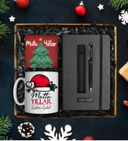 Yılbaşına Özel Tasarım Kupa & Kişiye Özel Defter & Deri Kılıflı Touch Pen Kalem & Yılbaşı Kartı Seti