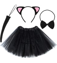 Kedi Kulak Taç Etek Kuyruk ve Papyon 4 lü Set Çocuk Pembe