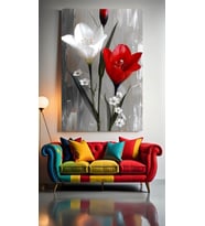 RENKLİ ÇİÇEKLER 2 Ev Duvar Salon Güzellik Salonu Ofis Dükkan Dekarasyon Kanvas Tablo (Çok Renkli)