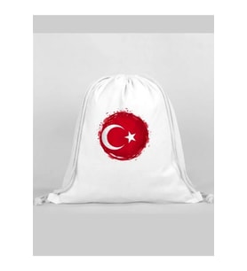 Türk Bayrağı Baskılı Sırt Çantası - İp Büzgülü Spor Çanta