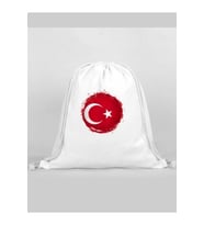 Türk Bayrağı Baskılı Sırt Çantası - İp Büzgülü Spor Çanta
