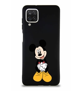 Samsung Galaxy A12 Soft Premier Kapak Mickey Mouse-A Tasarımlı Silikon Kılıf - Siyah (Şeffaf)