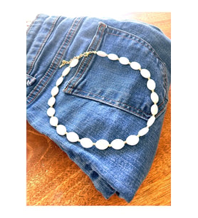 Yassı Oval Sedef Taşlı Kolye, Choker Kolye