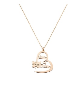 Kişiye Özel İsim/Tarih Yazılı Rose Renk 925 Ayar Gümüş Kelebek-Kalp Kolye