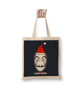 La Casa De Navidad Money Heist Christmas Yılbaşı Beyaz Bez Çanta Uzun Saplı Alışveriş Çantası