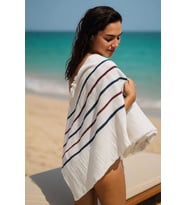 Peştemal Plaj Havlusu %100 Pamuklu 70x150 Cm Beyaz Waves