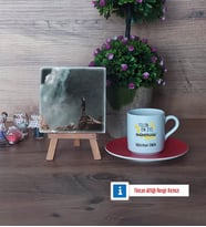 Mühendisler Günü Hediyesi Fotoğraflı Dekoratif Taş, Ahşap Altlıklı Türk Kahvesi Fincanı Hediye (Model 3)