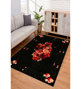 Dijital Kaymaz Taban Yıkanabilir Renkli Salon Halısı Mutfak Halısı Yolluk ND-SD-1148 (Kırmızı)