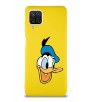 Samsung Galaxy A12 Soft Premier Kapak Donald Duck-A Tasarımlı Silikon Kılıf - Sarı (Şeffaf)