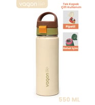 550 ML Tek Kapak Çift Kullanım Pipetli Rahat İçim Kulplu Paslanmaz Çelik Termos 1110-550ML