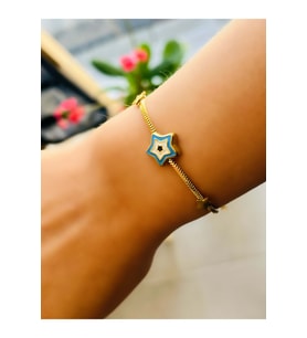 YILDIZ MİNELİ ÇELİK BİLEKLİK 17+6 CM-GOLD ACR5446