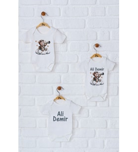 Pia Baby Premium %100 Pamuk İsme Özel Organik Baskılı Üçlü Set Çıtçıtlı Bebek Body Zıbın Modelleri 5007-18 (Ekru)
