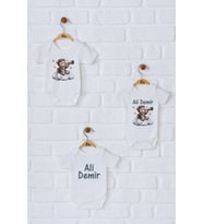 Pia Baby Premium %100 Pamuk İsme Özel Organik Baskılı Üçlü Set Çıtçıtlı Bebek Body Zıbın Modelleri 5007-18 (Ekru)