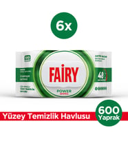 Fairy Power Wipes Yüzey Temizleme Mendili 100 Yaprak 6 Adet  Beyaz Sabun  Beyaz Sirke & Karbonat
