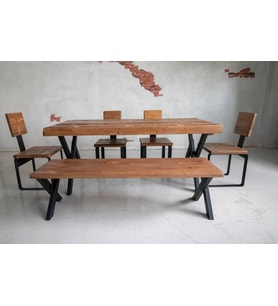 Deryawood Masif Ağaç Mutfak Masası Takımı 220*85cm MASA+220cm BANK+4 ADET SANDALYE YEŞİL ESKİTME