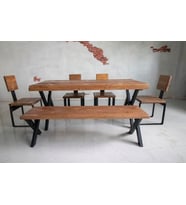 Deryawood Masif Ağaç Mutfak Masası Takımı 220*85cm MASA+220cm BANK+4 ADET SANDALYE YEŞİL ESKİTME