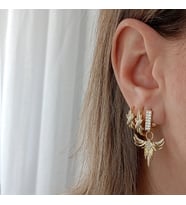 Lente Aksesuar Kadın Xuping Gold Anka Taşlı Geometrik Küpe Kombini (Altın)