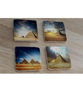 Mısır Piramitleri Doğal Taş Bardak Altlığı 4'lü set - Natural Stone Coasters