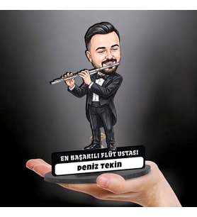 Flüt Ustası Müzisyen Erkeğe Hediye Kişiye Özel Karikatürlü Biblo