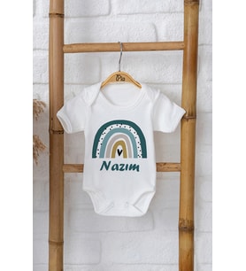 Pia Baby Premium %100 Pamuk İsme Özel Organik Baskılı Çıtçıtlı Bebek Body Zıbın Modelleri 5092-16 (Ekru)