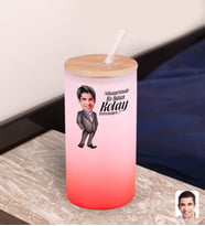 BK Gift Karikatürlü Kırmızı Renk Pipetli Buzlu Cam Bardak 600ml - 2, Arkadaşa Hediye, Doğum Günü Hediyesi