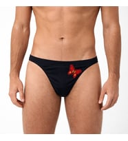 Erkek Kırmızı Kelebek Nakışlı Siyah Renk String Külot BB2291