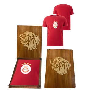 Galatasaray Orijinal 4 Yıldız Kırmızı T-Shirt Aslan Ahşap Kutulu
