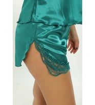 #Babydoll Lüks Şık Rahat Gecelik Ev Giyimi Yumuşak Dokulu Zarif Yeşil Saten Babydoll Şortlu Takım