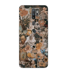 Oppo A5 2020 / A9 2020 Uyumlu Aesthetic Sanatsal Kolaj Desenli Şeffaf Telefon Kılıfı