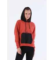 Maraton Sportswear Oversize Kadın Kapşonlu  Uzun Kol Basic Kiremit Sweatshirt 20353