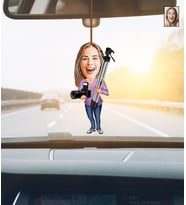 Kişiye Özel Karikatürlü Fotoğrafçı Ahşap Araba Dikiz Ayna Süsü