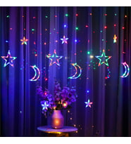 ALKESE AY YILDIZ SAÇAK PERDE RGB LED IŞIK 8 FARKLI ANİMASYONLU USB GİRİŞLİ RAMAZAN PARTİ YILBAŞI SÜSÜ