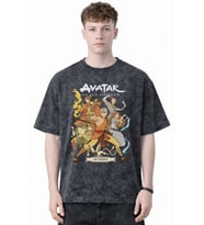 Tasarım Avatar The Last Airbender Anime Baskılı Unisex Oversize Eskitme Yıkamalı Tişört
