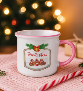 BK Gift Kişiye Özel İsimli Yılbaşı Tasarımlı Pembe Emaye Kupa Bardak -7, Arkadaşa Hediye, Yeni Yıl Hediyesi