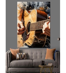 Gitar Çalan Eller Yakın Dekoratif Kanvas - Mdf Ahşap Tablo
