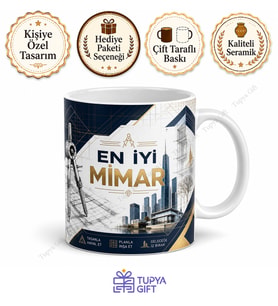 Mimara Hediye Meslek Baskılı Kupa Bardak Kişiye Özel Tasarım Mimar Hediyesi