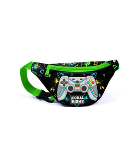 Coral High Kids Siyah Fosforlu Yeşil Gamer Desenli Bel Çantası 11530