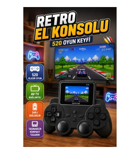 520 Oyunlu Retro El Konsolu – Şarj Edilebilir ve AV TV Bağlantılı