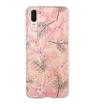 Huawei P20 Uyumlu Kapak Floral Kırmızı Tasarımlı Şeffaf Silikon Kılıf