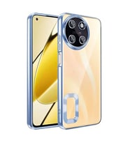 Coverzone Realme 11 4G ile uyumlu K?l?f Kamera Korumal? Logo G�steren Parlak renk kenar �izgileri ile ??k bir tasar?m Colored Z-Omega Kapak Sierra Mavi