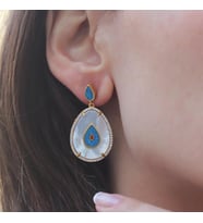 Opal Sedefli Gold Damla Gümüş Küpe