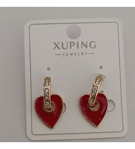 Xuping Kaliteli Paslanmaz Çelik Antialerjik Kırmızı Mineli Kalp Model Küpe