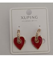 Xuping Kaliteli Paslanmaz Çelik Antialerjik Kırmızı Mineli Kalp Model Küpe
