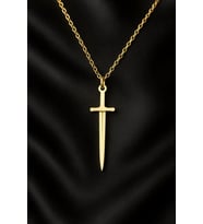 Kişiye Özel 925 Ayar Gümüş Şık Kılıç Model Kolye (Gold)