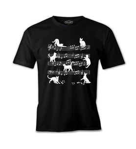 Cats and Notes Siyah Erkek Tshirt